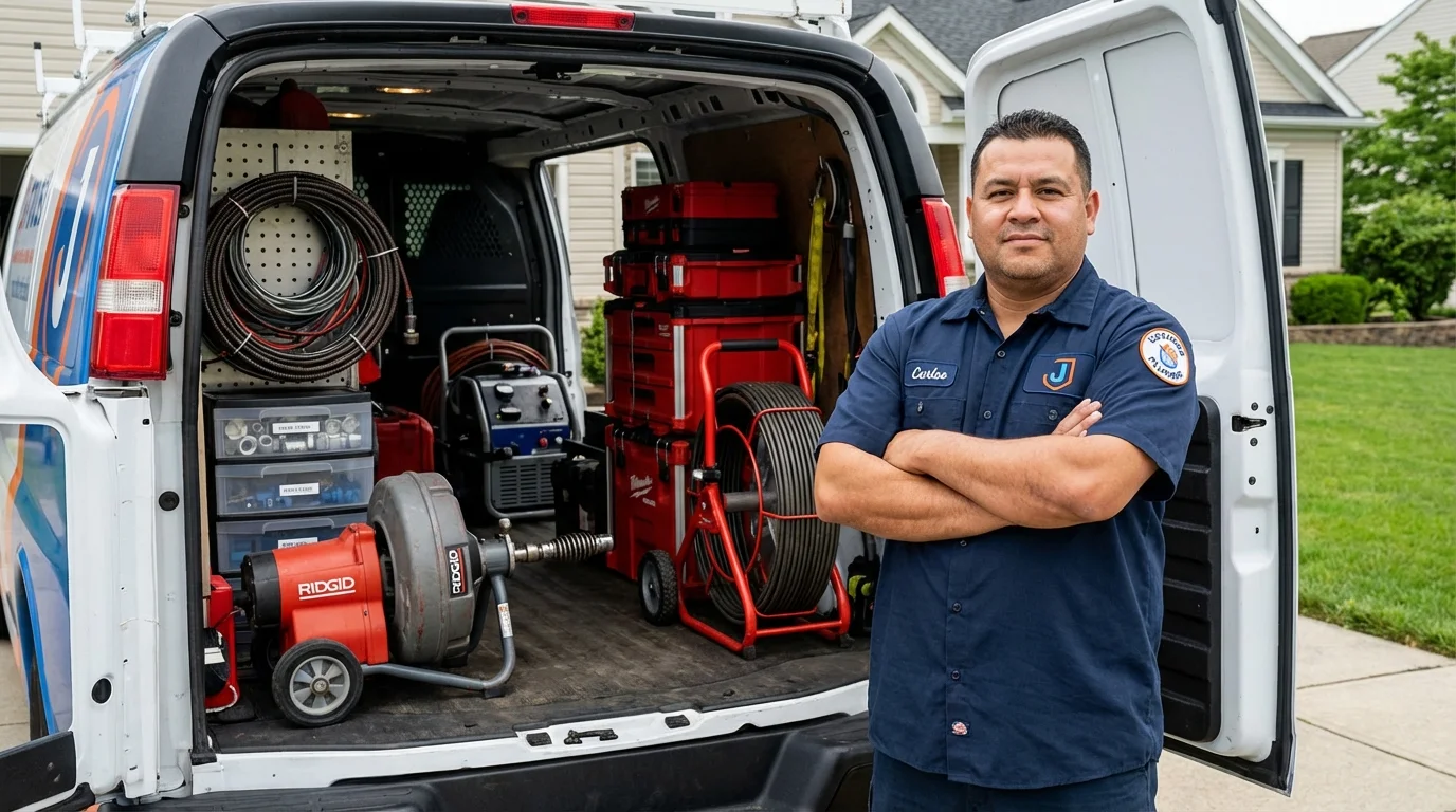 Professional drain cleaning equipment and Johns Plumbing LLC plumber in Sandwich