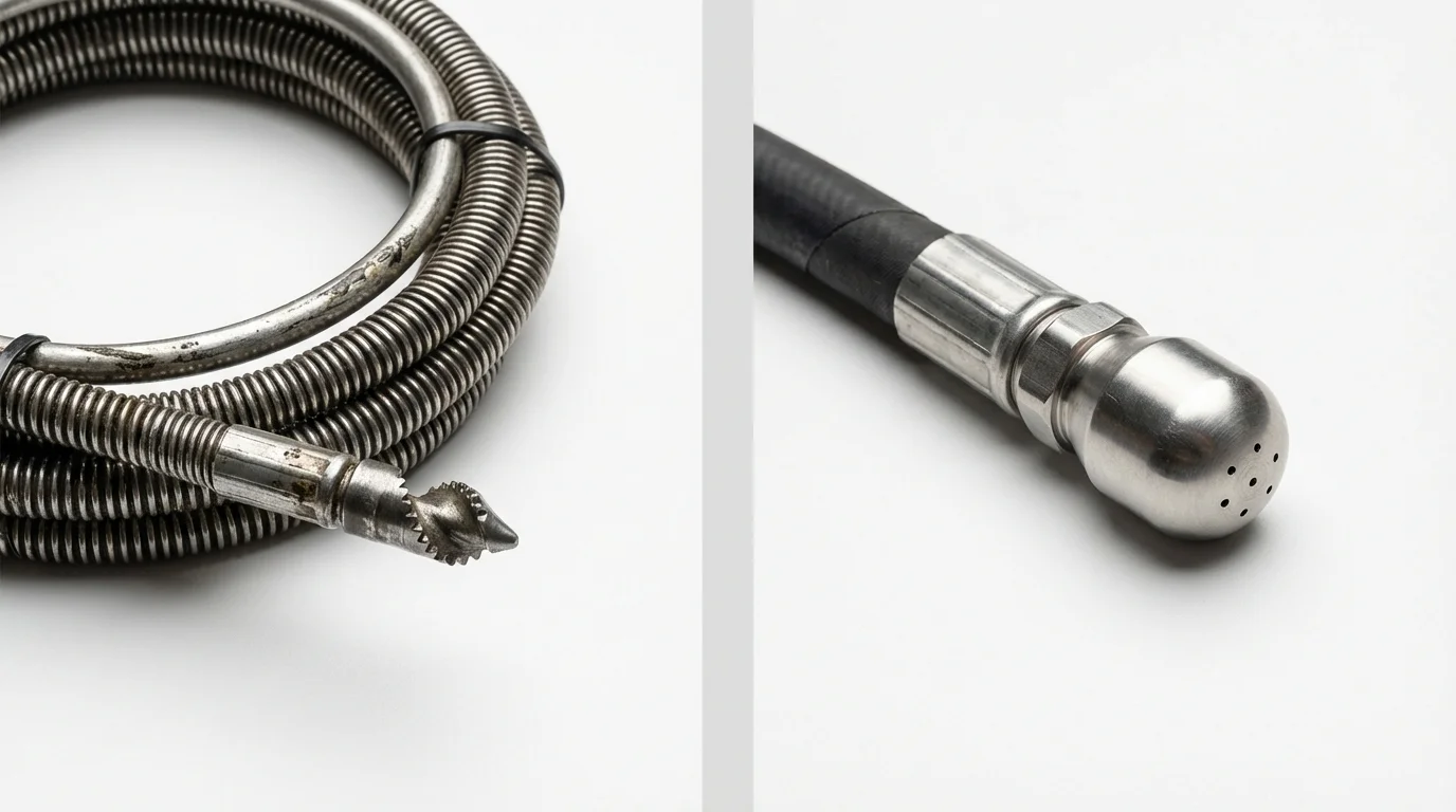 Drain snake cable and hydro jetting nozzle used for drain cleaning in Sandwich, IL
