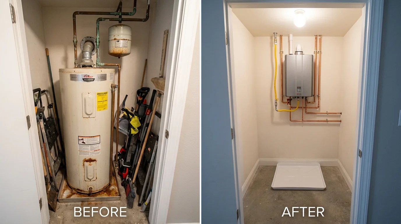 Tank water heater versus wall-mounted tankless unit comparison for Sandwich, IL homeowners